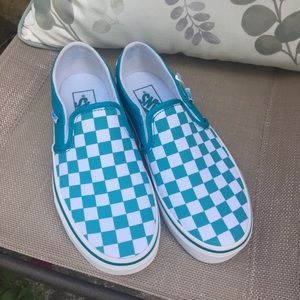 NWOT Teal Checkered Vans